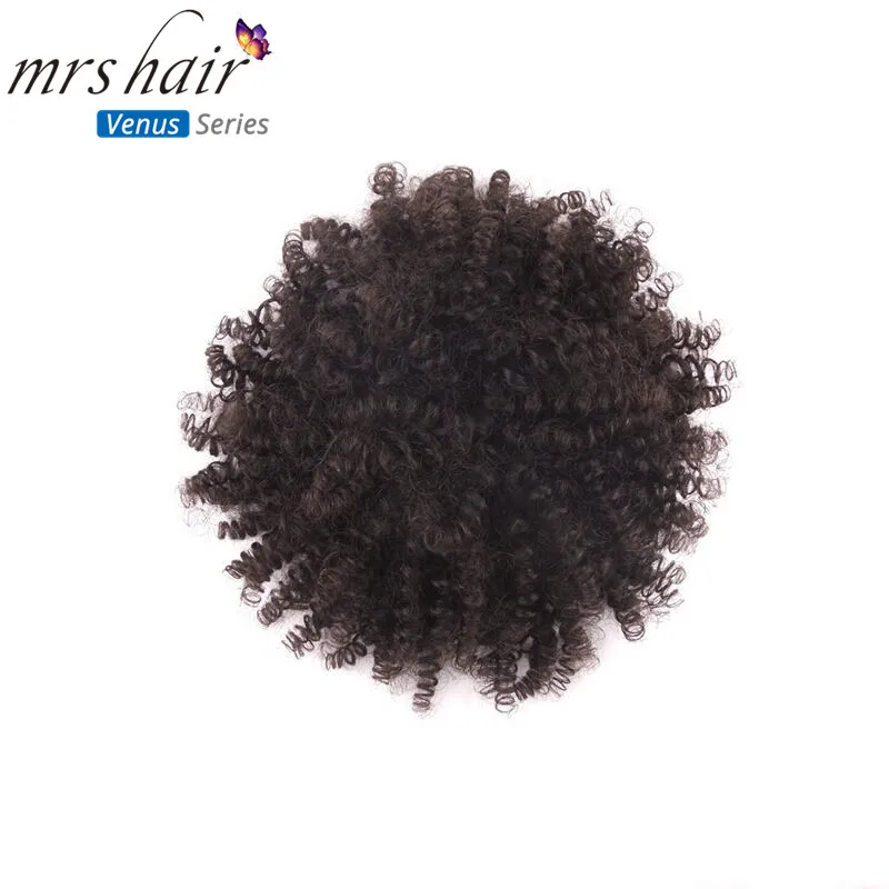 Естественный цвет MRS HAIR High Puff афро кудрявый парик конский хвост " 8" шнурок remy Волосы Короткие афро кудрявый пони хвост клип в наращивание волос - Цвет: Естественный цвет