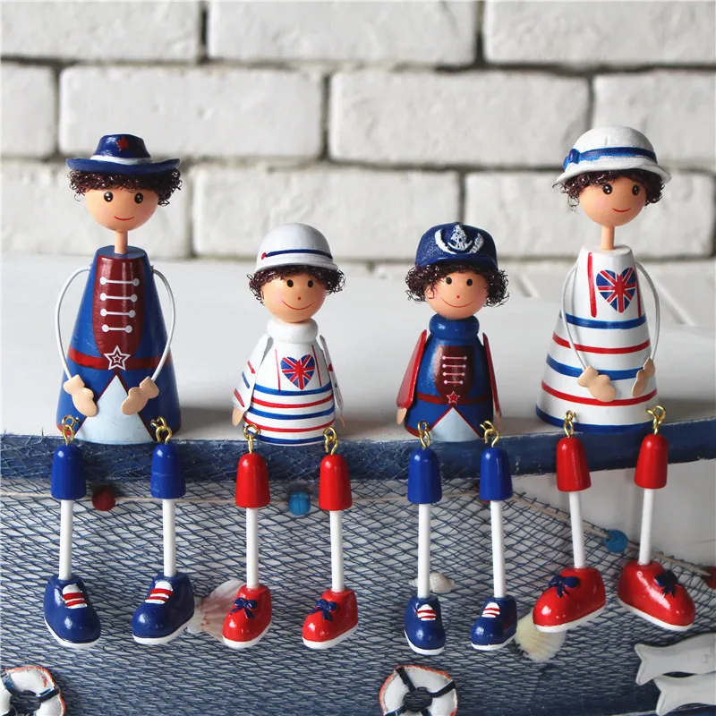 

Free Shipping! 4pcs/lot British Style Mediterranean Ocean Navy Hanging Foot Doll Family Iron Ornaments Wall Board Craft Home Dec