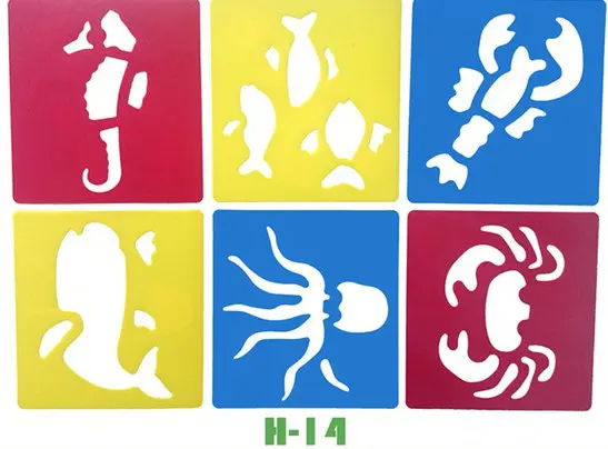 

6PCS/LOT.Ocean animals template stencil Kids art board Early learning educational toy Party favor Drawing toys14x15cm 18 design