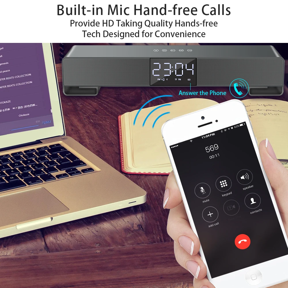 TOPROAD сенсорный Bluetooth динамик ЖК-экран беспроводной Саундбар сабвуфер стерео динамик s поддержка будильник громкой связи FM радио TF