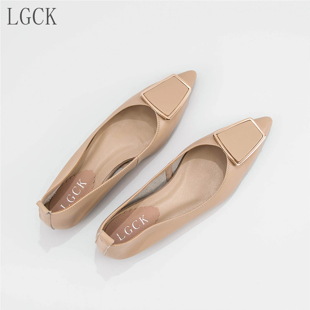 Plus Size 34-43 Genuine Leather Women Shoes Elegant Pointed Toe Flat Loafers Ballet Fashion Ladies Low Heel Party Brand Design