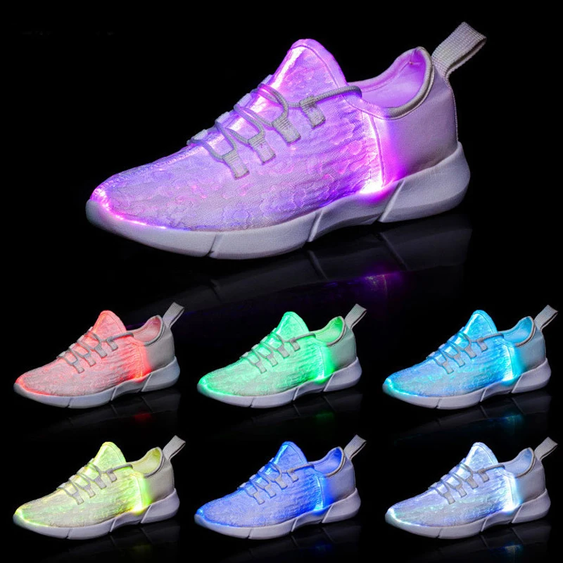 UncleJerry Size 25-46 New Summer Led Fiber Optic Shoes for girls boys men women USB Recharge glowing Sneakers Man light up shoes | Детская