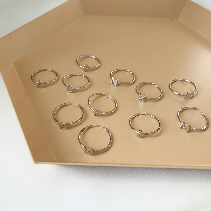 Peri'sBox минималистичные 925 пробы серебряные кольца с буквами для женщин Простые Персонализированные начальные кольца Bague стекируемые кольца с декоративной надписью
