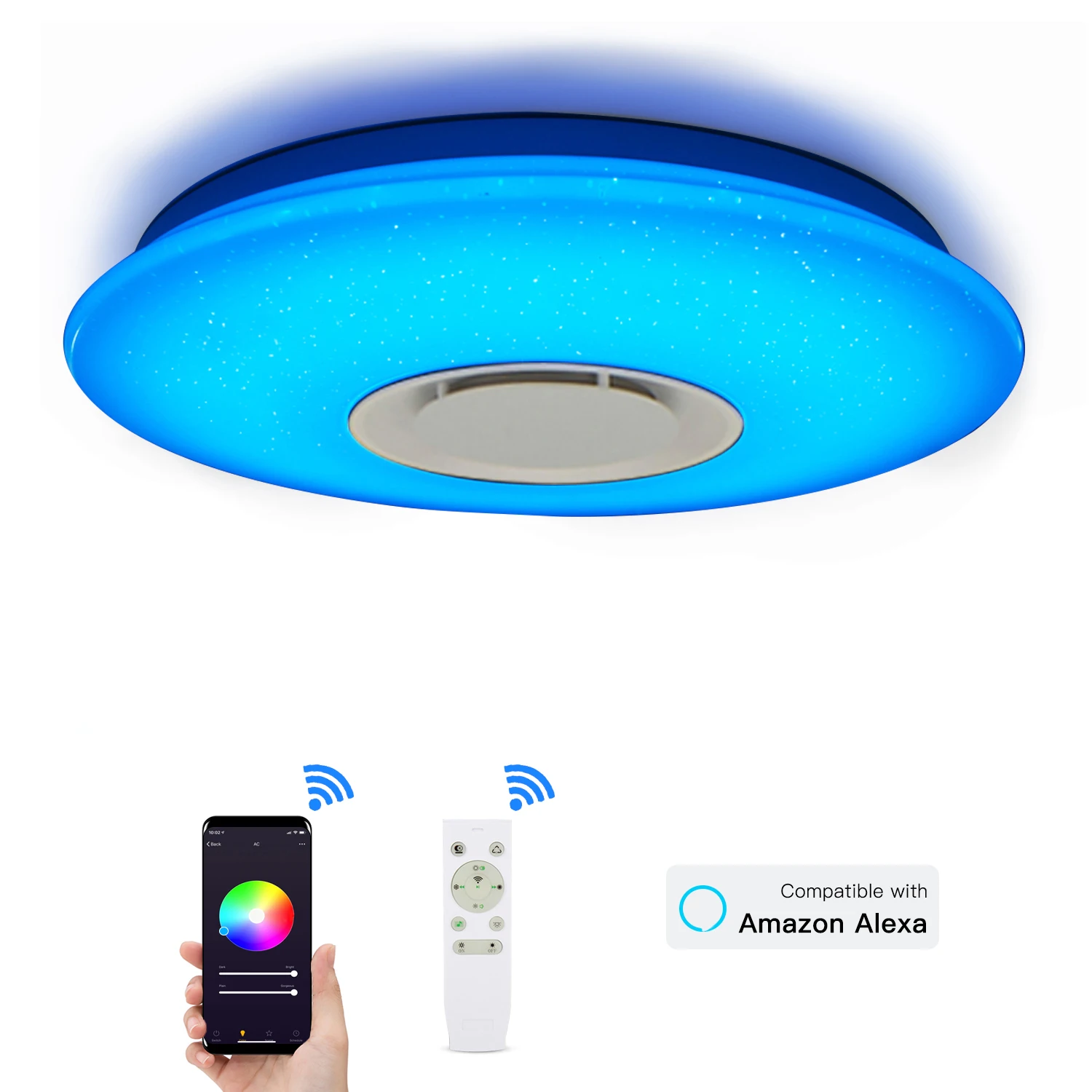 Современный светодиодный светильник со звездами RGB Smart Blutooth Music, потолочный светильник с регулируемой яркостью, 36 Вт, приложение, светильник с дистанционным управлением для гостиной, спальни