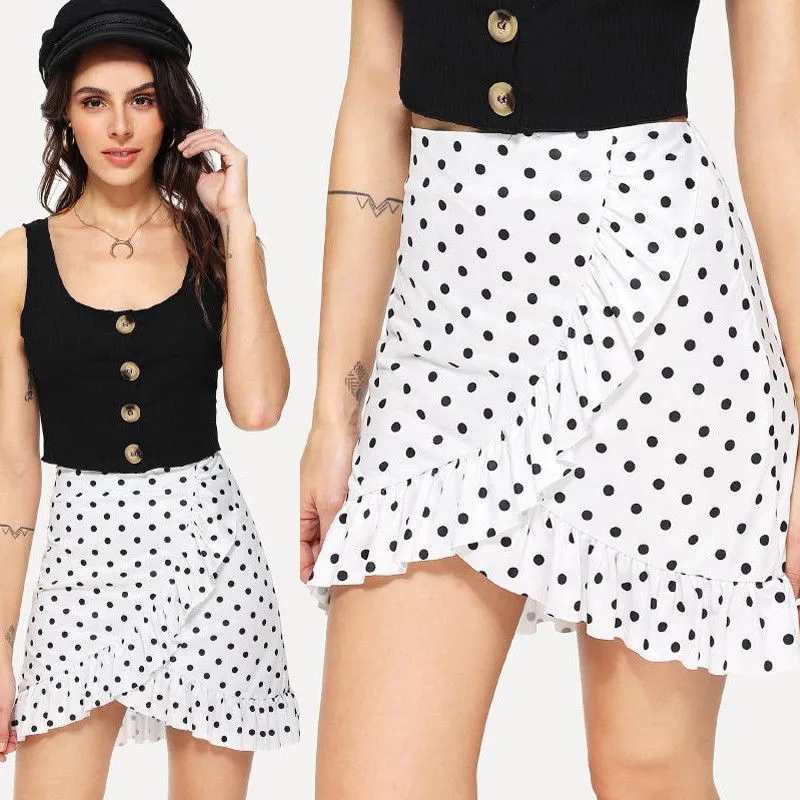 Новинка 2018 женские элегантные плиссированные асимметричные юбки в горошек