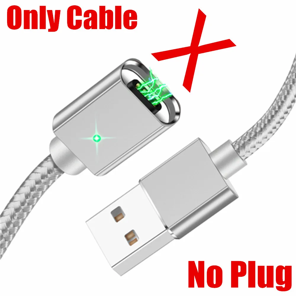 Only Cable No Plug Магнитный зарядный кабель OLAF для Xiaomi huawei, быстрый зарядный Магнитный кабель Micro usb type C для iPhone XS X, светодиодный шнур с магнитным проводом - Цвет: Only Cable No Plug
