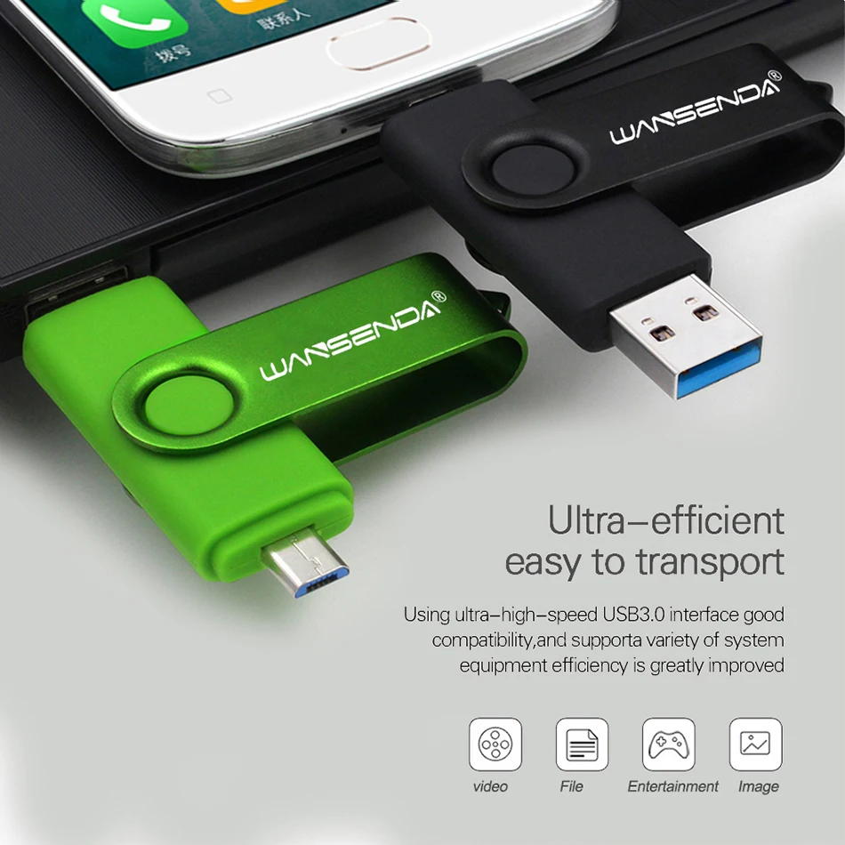 Флеш накопитель WANSENDA OTG USB 3 0 16 ГБ 32 двойная вилка флеш 64 флешка 128 256