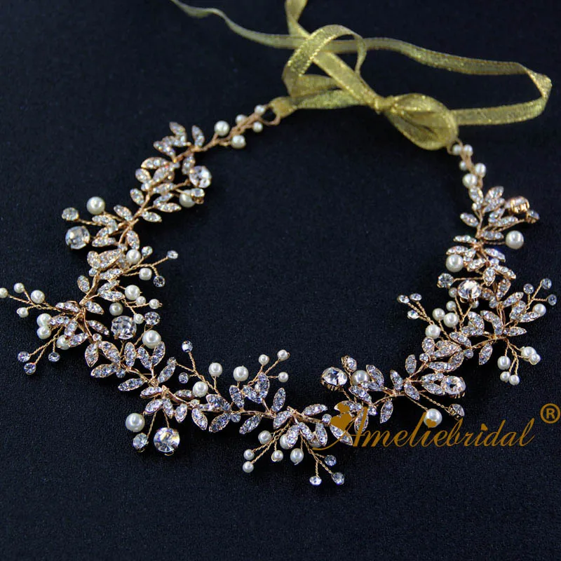 Ameliebridal модные золотые Цвет ручной работы свадебные Банданы для мужчин глава Вайн Для женщин Украшения для волос заставки невесты тиара парики - Окраска металла: gold dolor