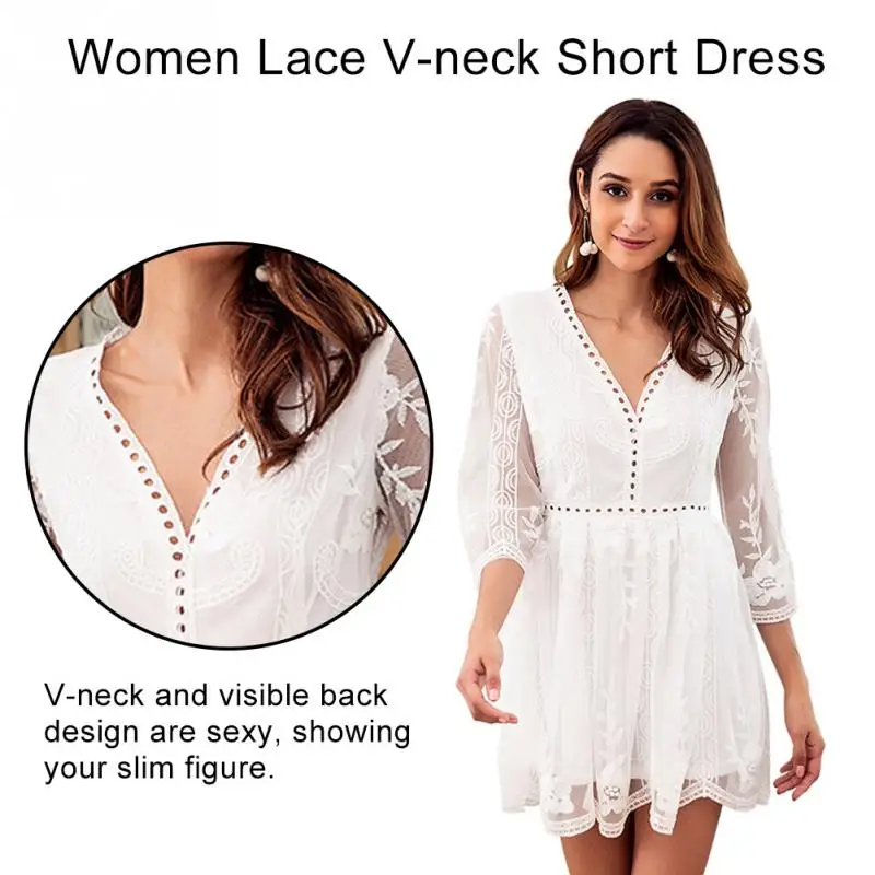 Элегантное открытое кружевное платье с вышивкой и v образным вырезом женское