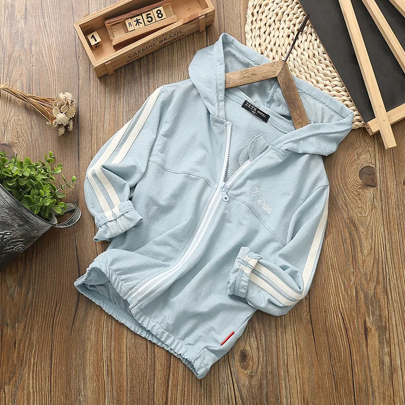 Summer Cotton Child Coat Breathable Striped Baby Girls Boys Thin Jackets Hooded Kids Outfits For 80-150cm
