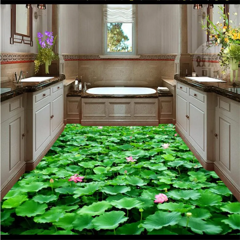 Современные 3D настенные самоклеющиеся водонепроницаемые HD листья лотоса для