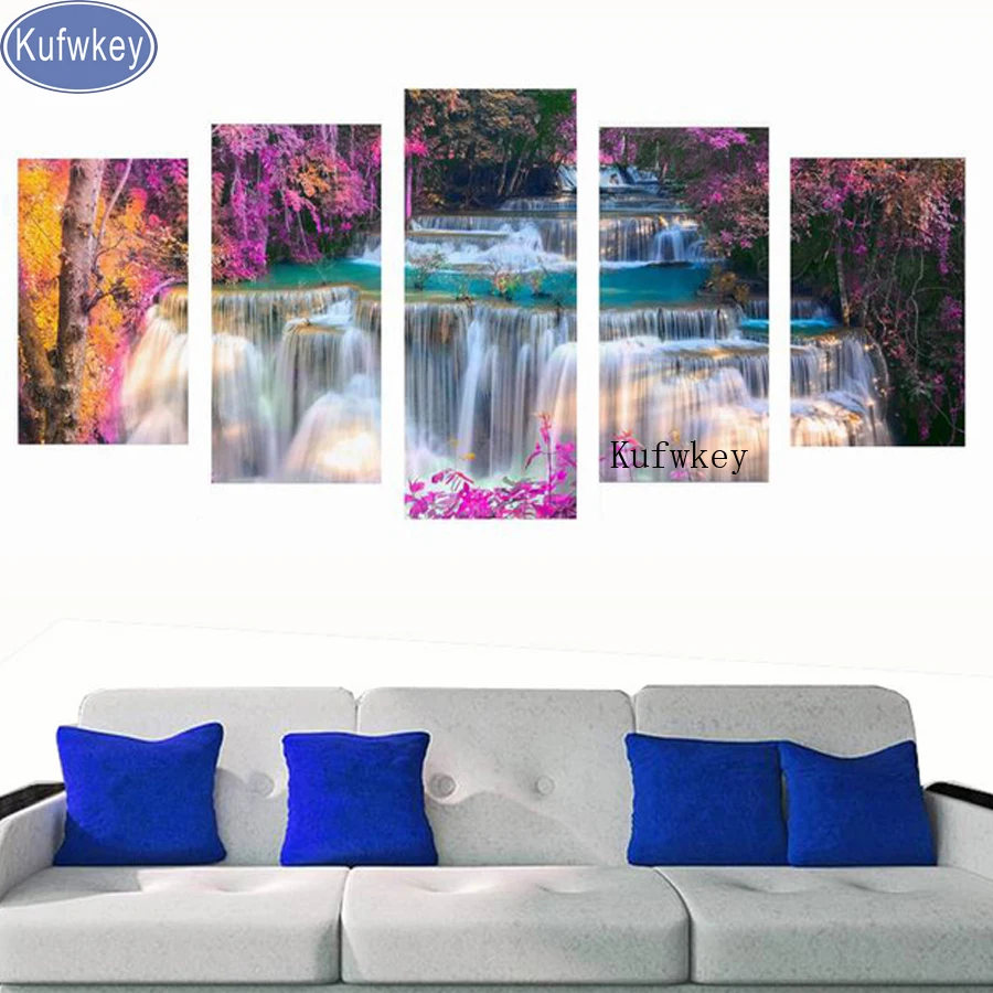 Алмазная живопись 5 шт. полностью натуральная вышивка водопад пейзаж 3d картина