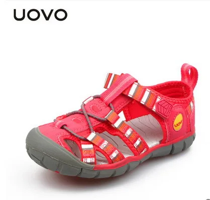 Red UOVO/ новые детские сандалии для мальчиков и девочек, летняя детская пляжная обувь, модная детская обувь на липучке, размер 26#-33 - Цвет: Red