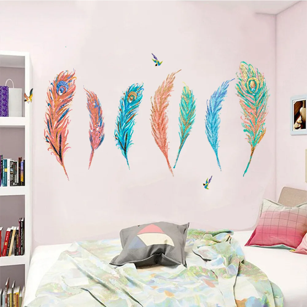 Красочные виниловые наклейки на стену с изображением перьев креативные из ПВХ