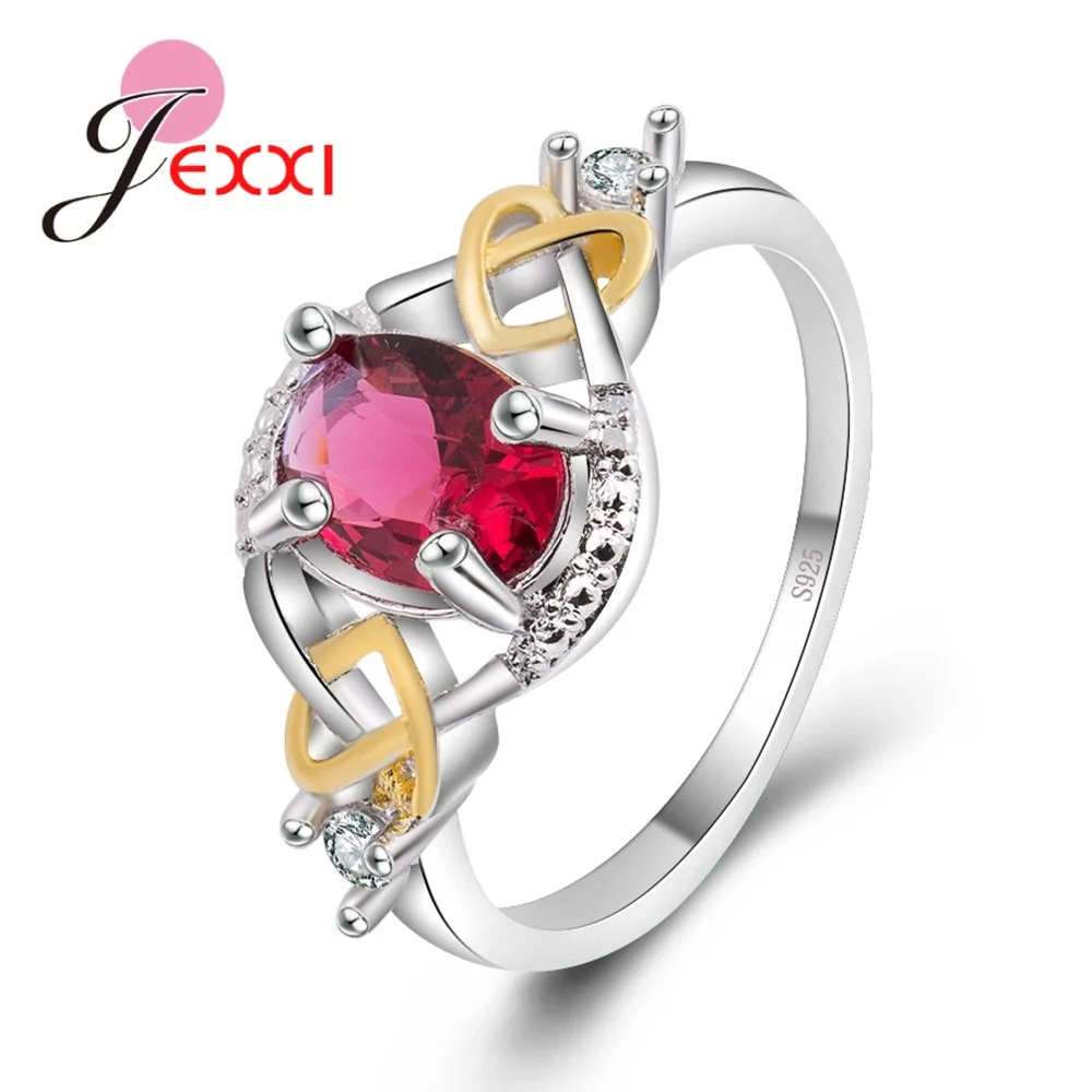 Женские свадебные кольца в форме сердца JEXXI Sweet Romintic красные прозрачные с