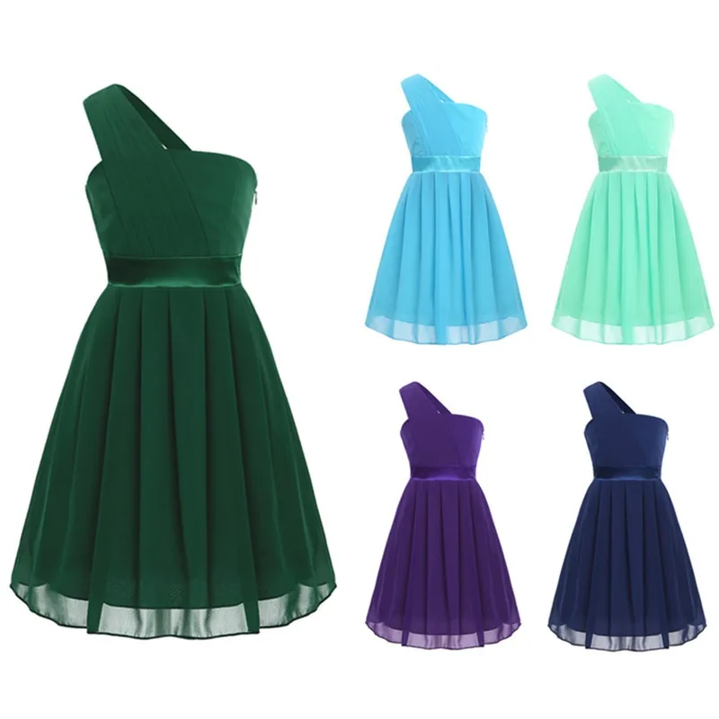 Для свадьбы по колено шифон Платье для девочек с цветочным узором Плиссированное