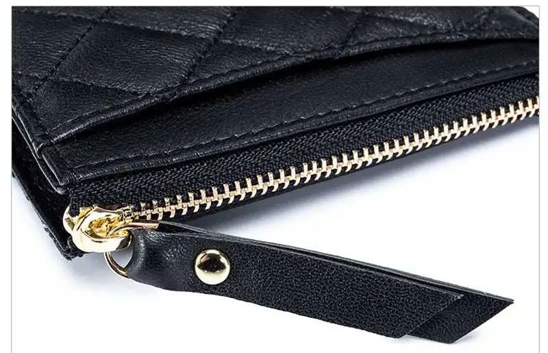 Soft Lambskin Small Leather Wallet Woman Purse Zipper Leather Cardholder Genuine Leather Small Money Bag Visit Card Holder