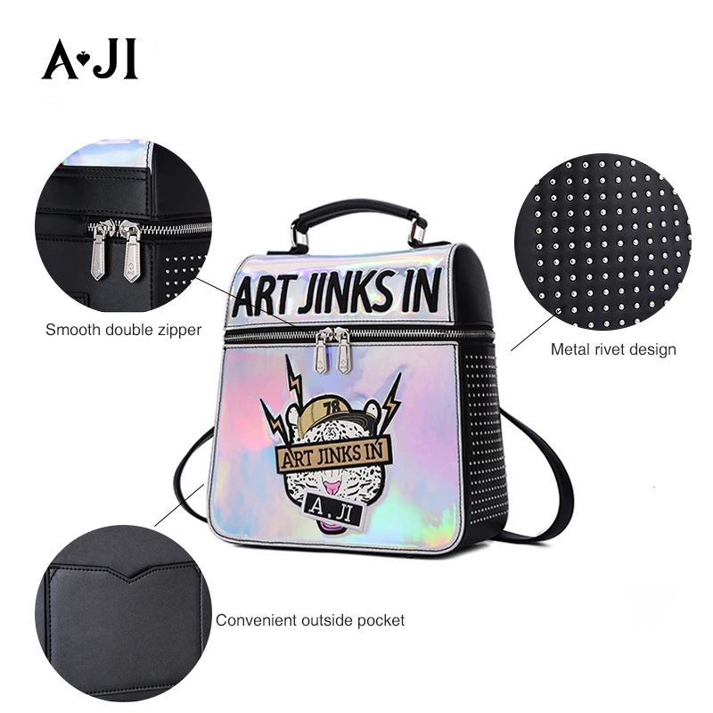 Женский рюкзак с заклепками AJI черный дизайнерский из искусственной кожи в стиле