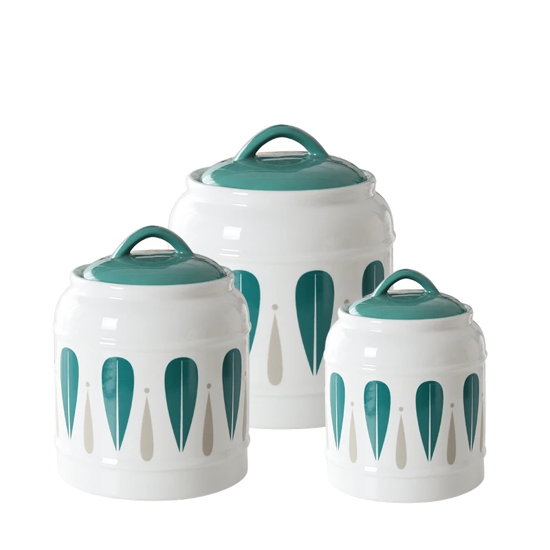 3Pcs Direct sales Nordic home kitchen storage ceramic sealed cans storage tank milk powder tea coffee sugar honey pot kimchi jar