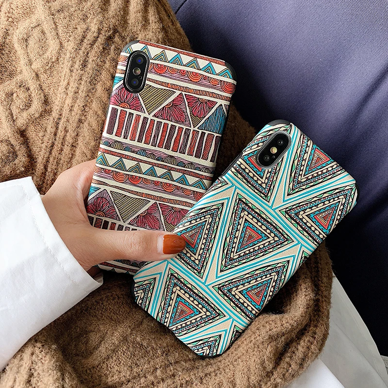 Чехол для телефона для iPhone X Xs Max XR 6 6s 7 8 Plus, чехол в этническом национальном стиле, безопасный Чехол, вязаный тканевый чехол