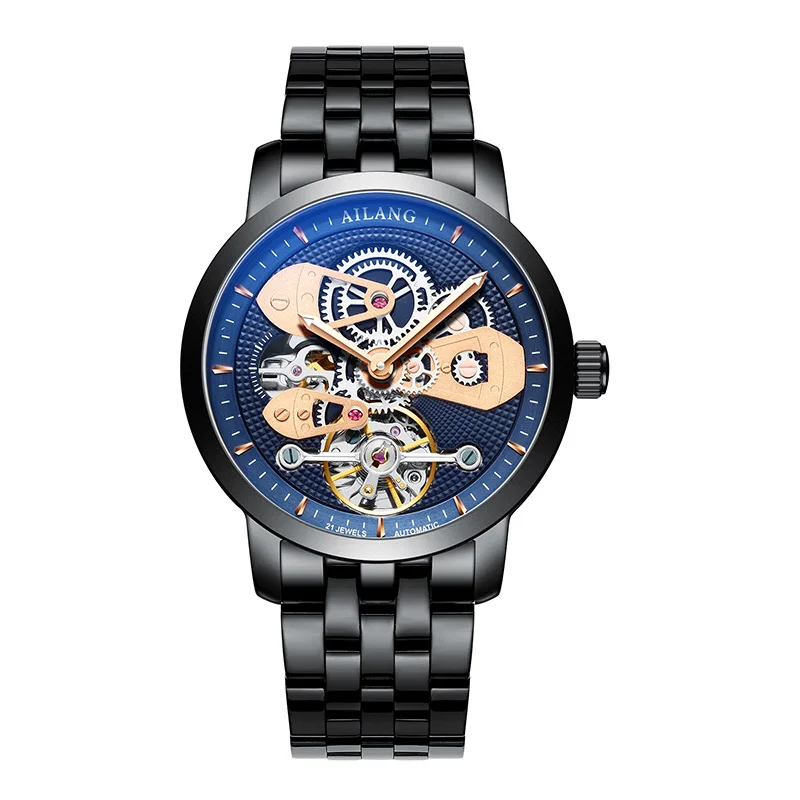 Швейцарские часы с двойным Tourbillon, AILANG, оригинальные мужские автоматические часы, модные мужские механические наручные часы с кожаным ремешком - Цвет: 9