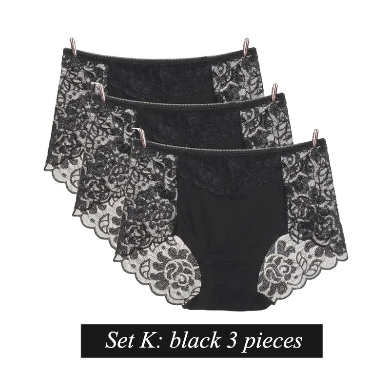 set K BllooBeell, 3 шт., однотонное женское нижнее белье, трусики для девушек, сексуальные кружевные трусы, с вырезом, со средней посадкой, дамское нижнее белье, модал, большой размер XXXL - Цвет: set K