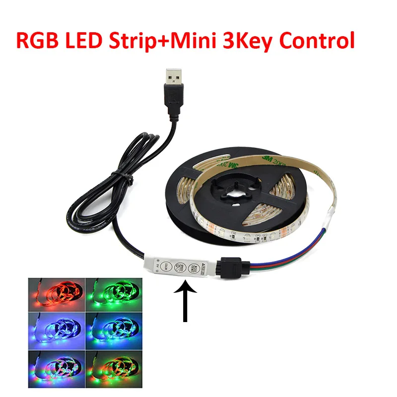 Mini 3 Key Control Светодиодный светильник для кухонного шкафа 5 в USB светодиодный RGB лента белый теплый белый водонепроницаемый светодиодный светильник для шкафа шкаф ТВ декоративная лампа - Цвет: Mini 3 Key Control