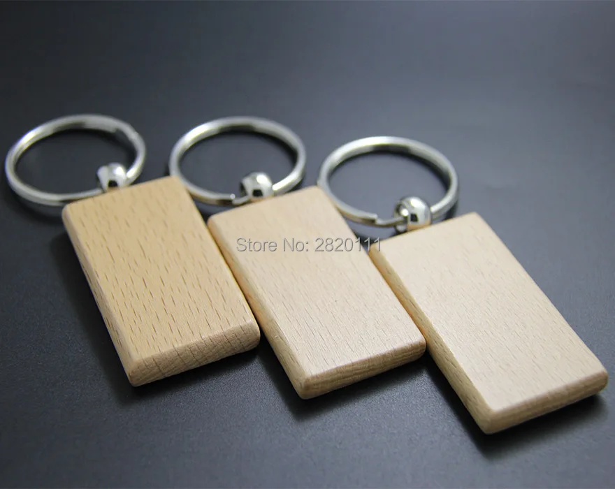 Оптовая продажа 50 шт. пустая прямоугольная деревянная цепочка для ключей сделай