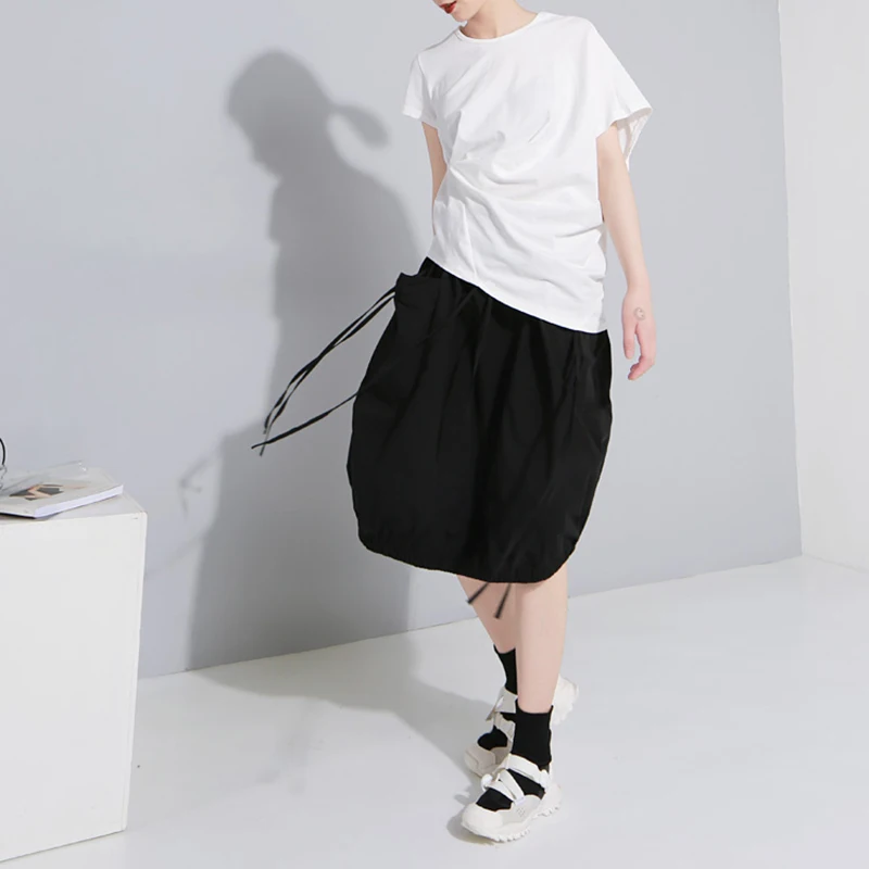 TWOTWINSTYLE Ruched футболка женские короткий рукав асимметричный белый основной