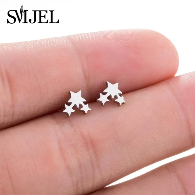 

SMJEL Cute Stainless Steel Stud Earrings for Women Daily Jewelry Gift Tiny Star Moon Earrings pendientes mujer moda 2019