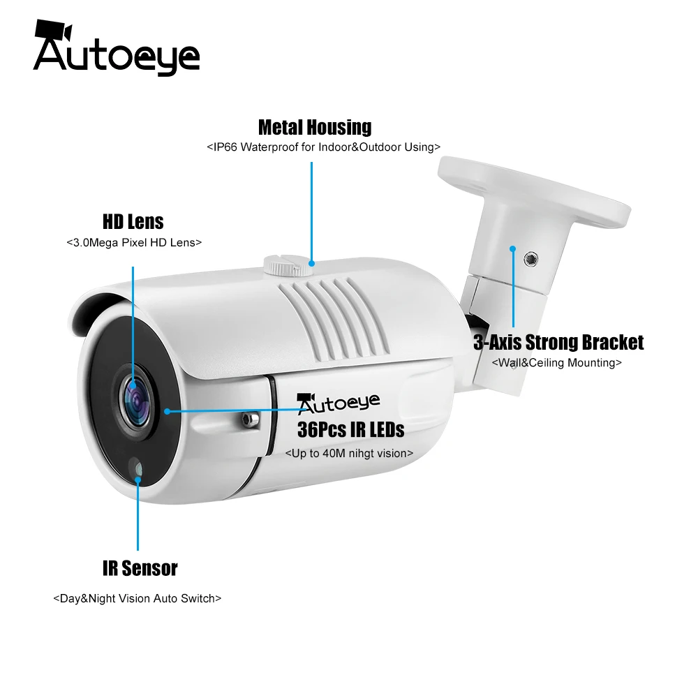 Autoeye AHD камера 1080P sony IMX323 2MP камера видеонаблюдения ИК ночного видения 30 м наружная Водонепроницаемая камера видеонаблюдения