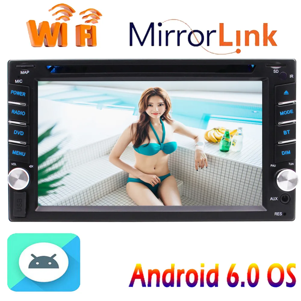 Двойной 2 Din автомобильный стерео 6 ''авто радио четырехъядерный Android 0 1 Гб ram + 16