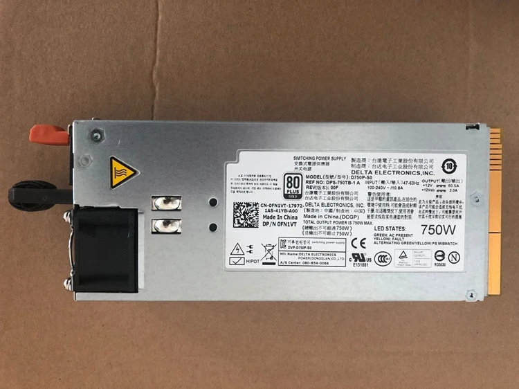 

F613N 0F613N FN1VT 0FN1VT D750P-S0 DPS-750TB-1 A 750W Power Supply for R510 R910 T710 tested working