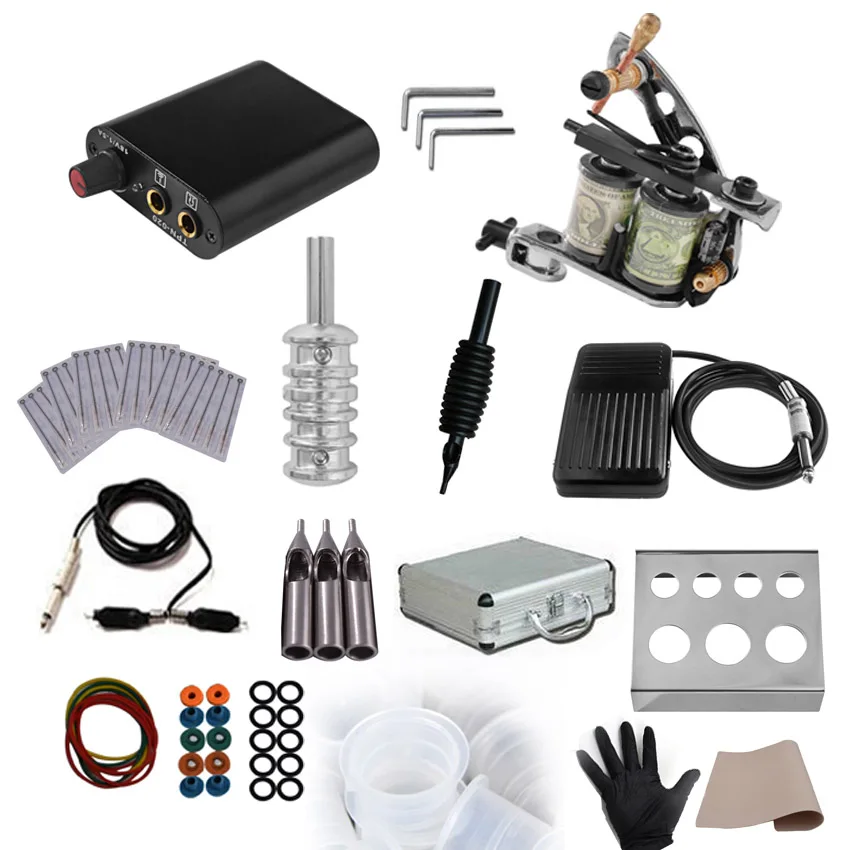 

Tattoo Power Supply Rotary Machine Gun Kit Permanent Makeup Microblading Body Art Shader Liner Foot Pedal Needles Ink Cup Sets