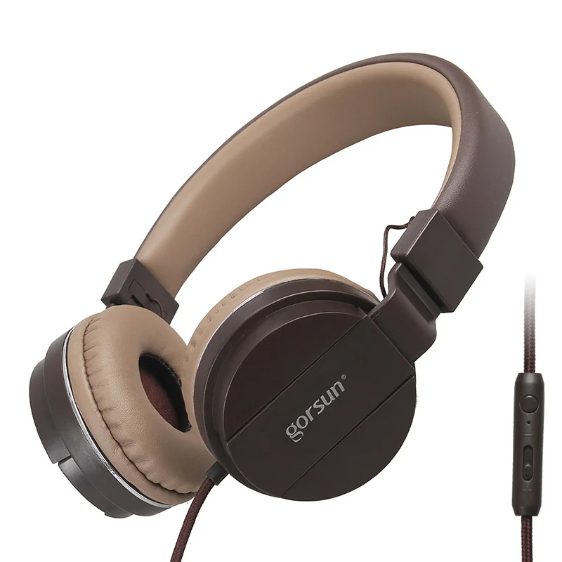 Gorsun GS779 наушники с микрофоном Регулятор громкости над ухом гарнитуры Бас Звук Музыка для ПК телефона - Цвет: Коричневый