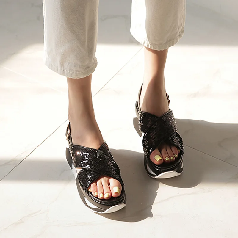 Блестящие туфли Женские летние сандалии на платформе chaussures femme Женская обувь