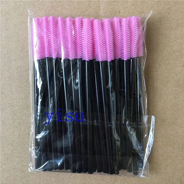 black pink 500 шт./лот, профессиональная, 15 цветов, для туши, палочки, аппликатор, кисти для макияжа, для наращивания ресниц, одноразовая силиконовая ресница, кисти - Handle Color: black pink