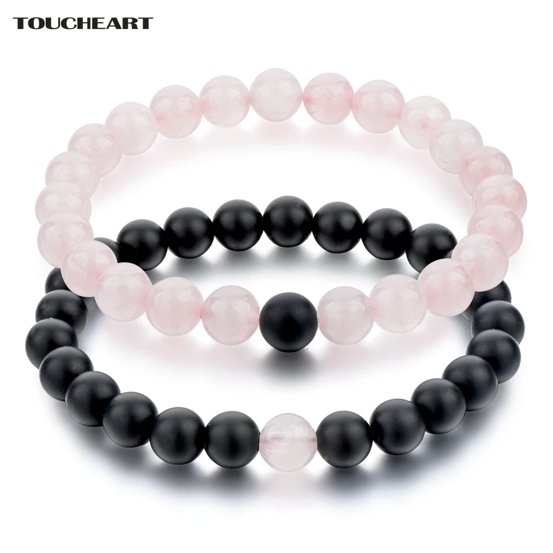 

TOUCHEART 8mm Romantic Natural Pink&Black Stone Beads Bracelet Bangles For Women Style Lovers Brand Jewelry Bracelet SBR160313