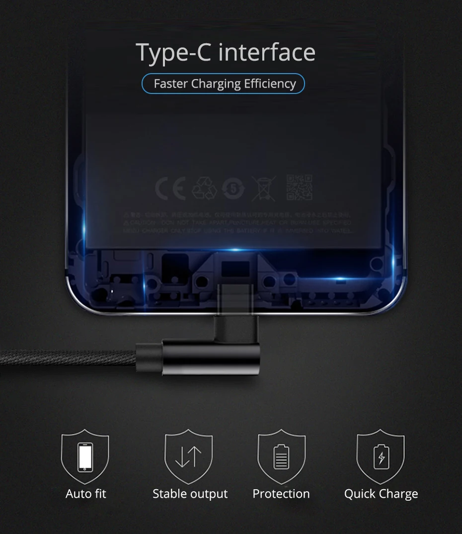 FONKEN 90 градусов type-C USB кабель L type C кабель для зарядки 1,2 м USB C гнущийся шнур Быстрая зарядка для power Bank кабели для мобильных телефонов