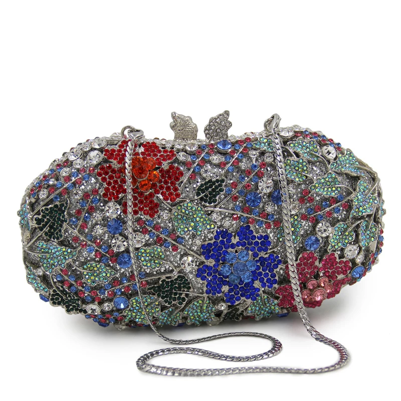 

XIYUAN BRAND Silver Metal Clutch Purse Evening Bags Clutches Women Party Handbags Multicolor Female Crystal Diamond Chain Purse