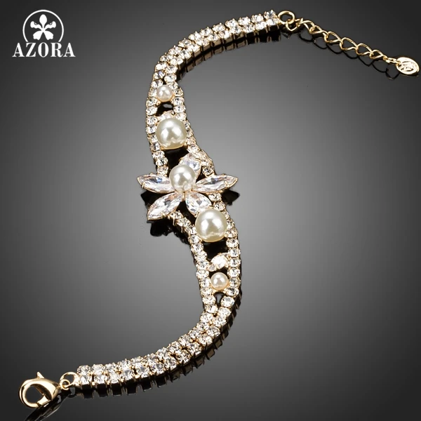 AZORA золотые прозрачный кубический цирконий 5 шт лепестки цветок с жемчужный