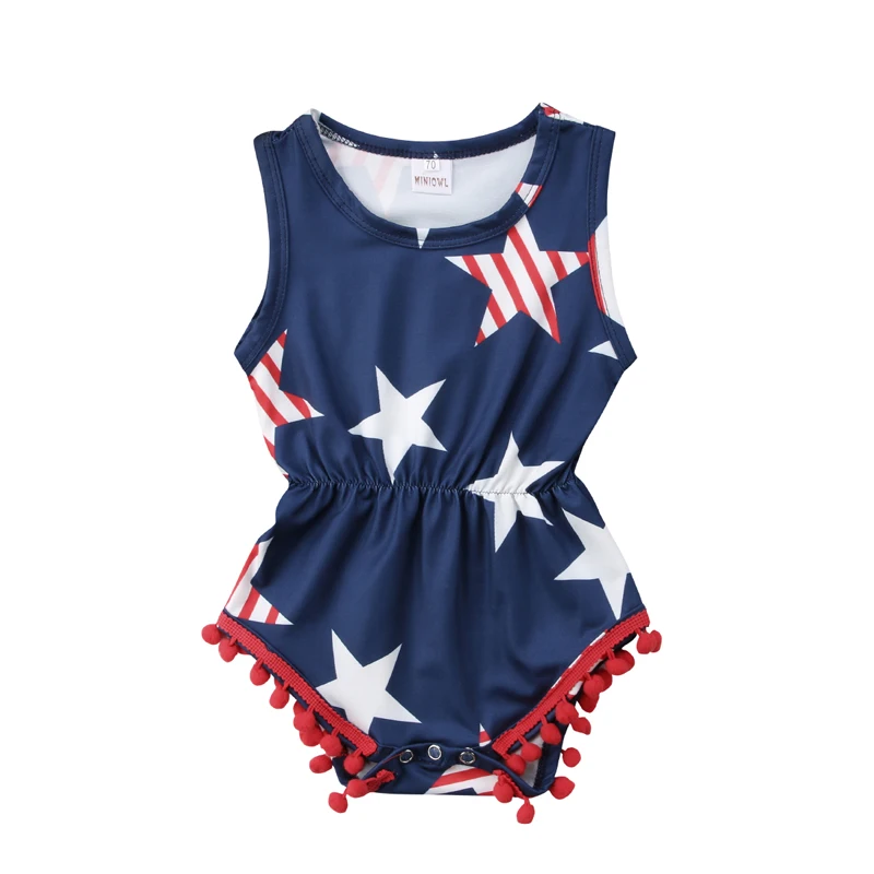 Newborn Baby Girls Clothing Fourth of July Kids Star Romper Jumpsuit Playsuit Outfits | Мать и ребенок
