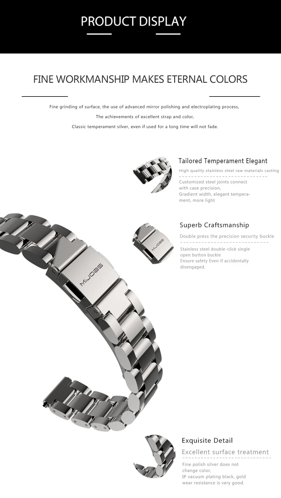 Металлический ремешок mijobs для Xiaomi Mi Band 2, Безвинтовой браслет из нержавеющей стали, Сменные аксессуары для Mi Band 2