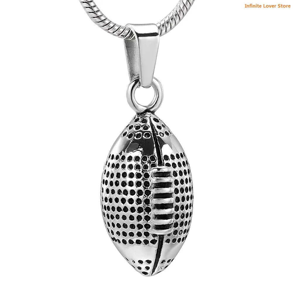 

IJD11941 Stainless Steel Rugby Oval Waterproof Football Cremation Urn Necklace Ash Memorial Jewelry