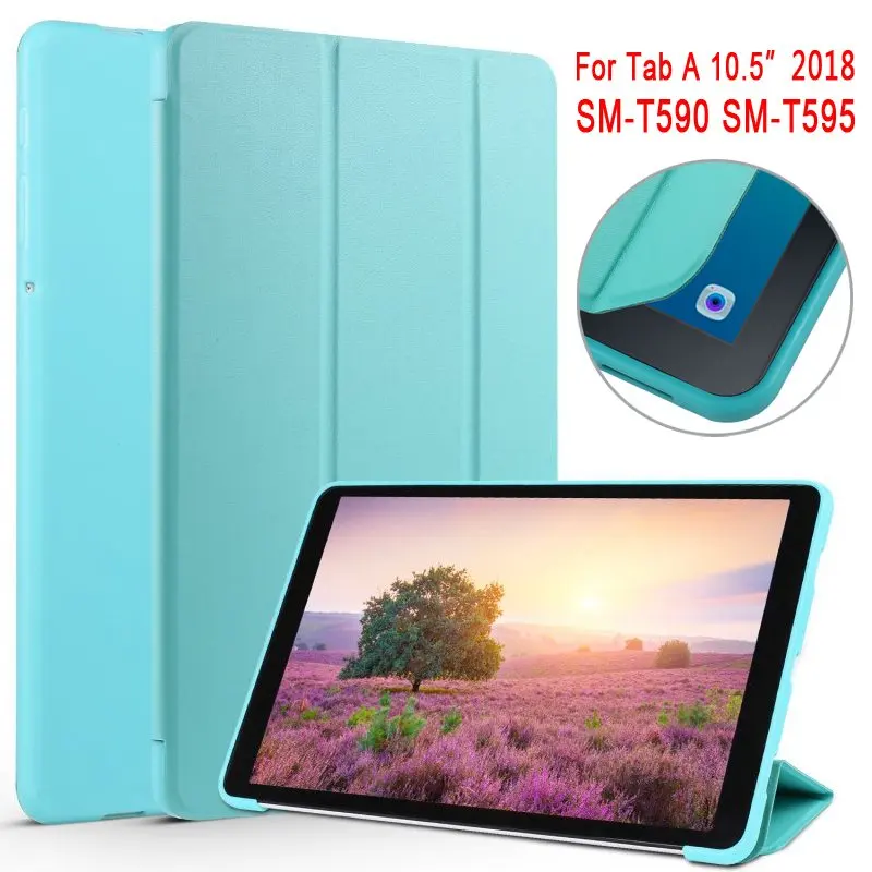 Mint Green Умный сон кожаный чехол для Samsung Galaxy Tab A A2 10,5 T590 T595 SM-T590 SM-T595 для задней поверхности из мягкого силикона с откидной крышкой Funda - Цвет: Mint Green