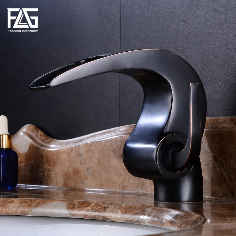 

FLG Bathroom basin Faucet Black bathroom Waterfall faucet Crane ORB Bathroom Basin Mixer Tap with Hot and Cold Water 514-11