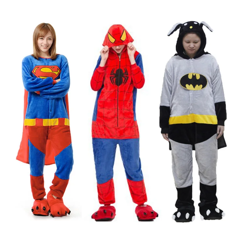 2018 паук сиамские пижамы унисекс Хэллоуин Супермен Косплэй битой домой фланель