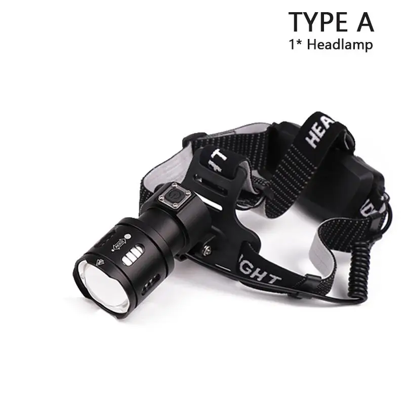 TYPE A Светодиодный налобный фонарь 30000 лм XPL V6 XHP50 hoofdlamp usb Перезаряжаемый водонепроницаемый налобный фонарь 18650 Аккумулятор для рыбалки - Испускаемый цвет: TYPE A