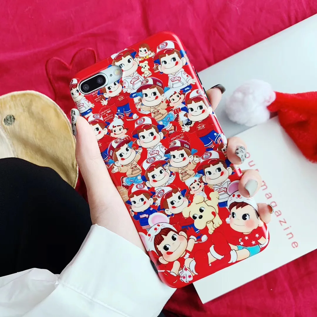 Cartoon Fujiya Milky Peko cover case for iPhone Xs MAX Xr X 6 6splus 7 8plus smooth soft silicon IMD phone back shell cases Capa |