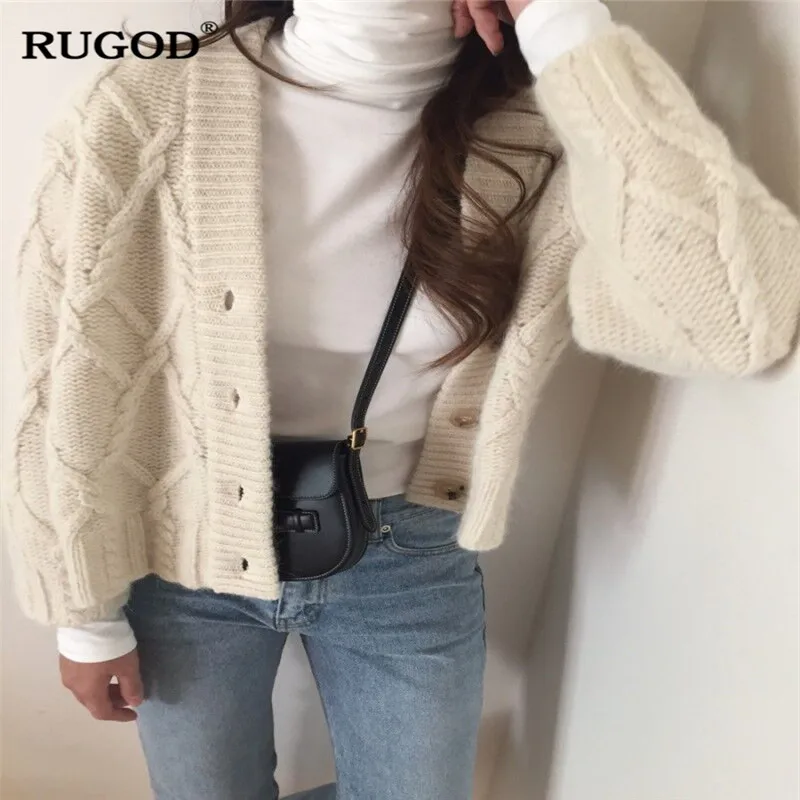 Женский винтажный кардиган RUGOD однотонный свободный свитер с круглым вырезом